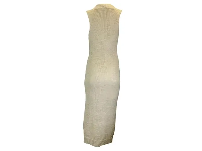 Brunello Cucinelli Vestido largo de punto con forro de seda en beige 
