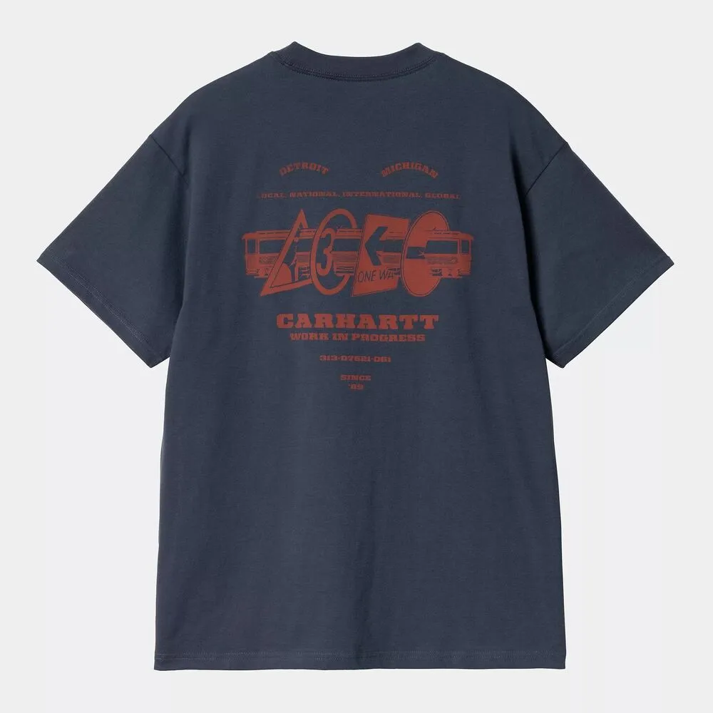 CAMISETA AZUL CARHARTT S/S RUNAWAY TSHIRT BLUE/VERMILLION DISEñO HOLGADO AZUL XS
