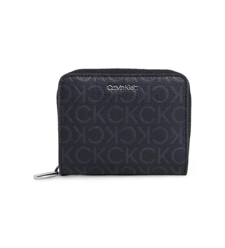 Cartera de piel con cremallera en el contorno con RFID negro