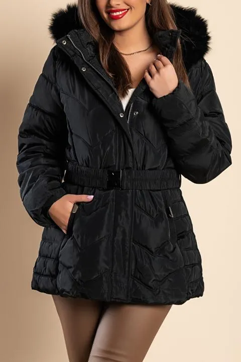 Chaqueta acolchada corta con capucha talla grande, negro
