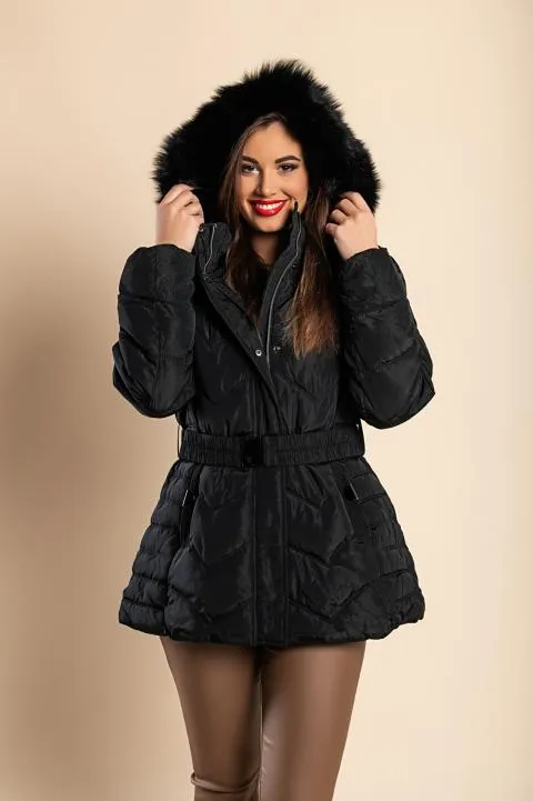 Chaqueta acolchada corta con capucha talla grande, negro
