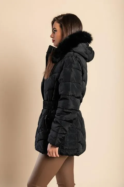 Chaqueta acolchada corta con capucha talla grande, negro