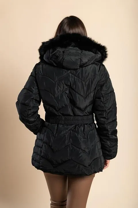 Chaqueta acolchada corta con capucha talla grande, negro