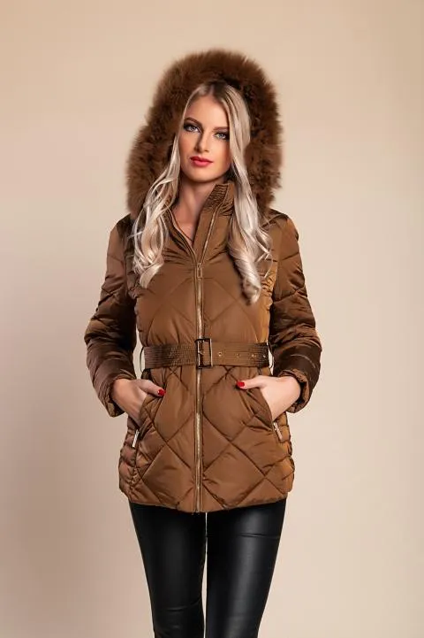 Chaqueta corta acolchada con capucha, camello