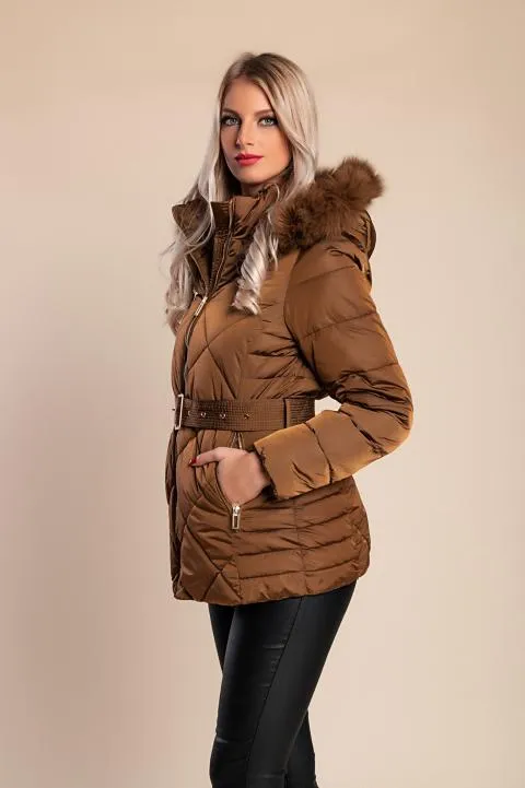 Chaqueta corta acolchada con capucha, camello