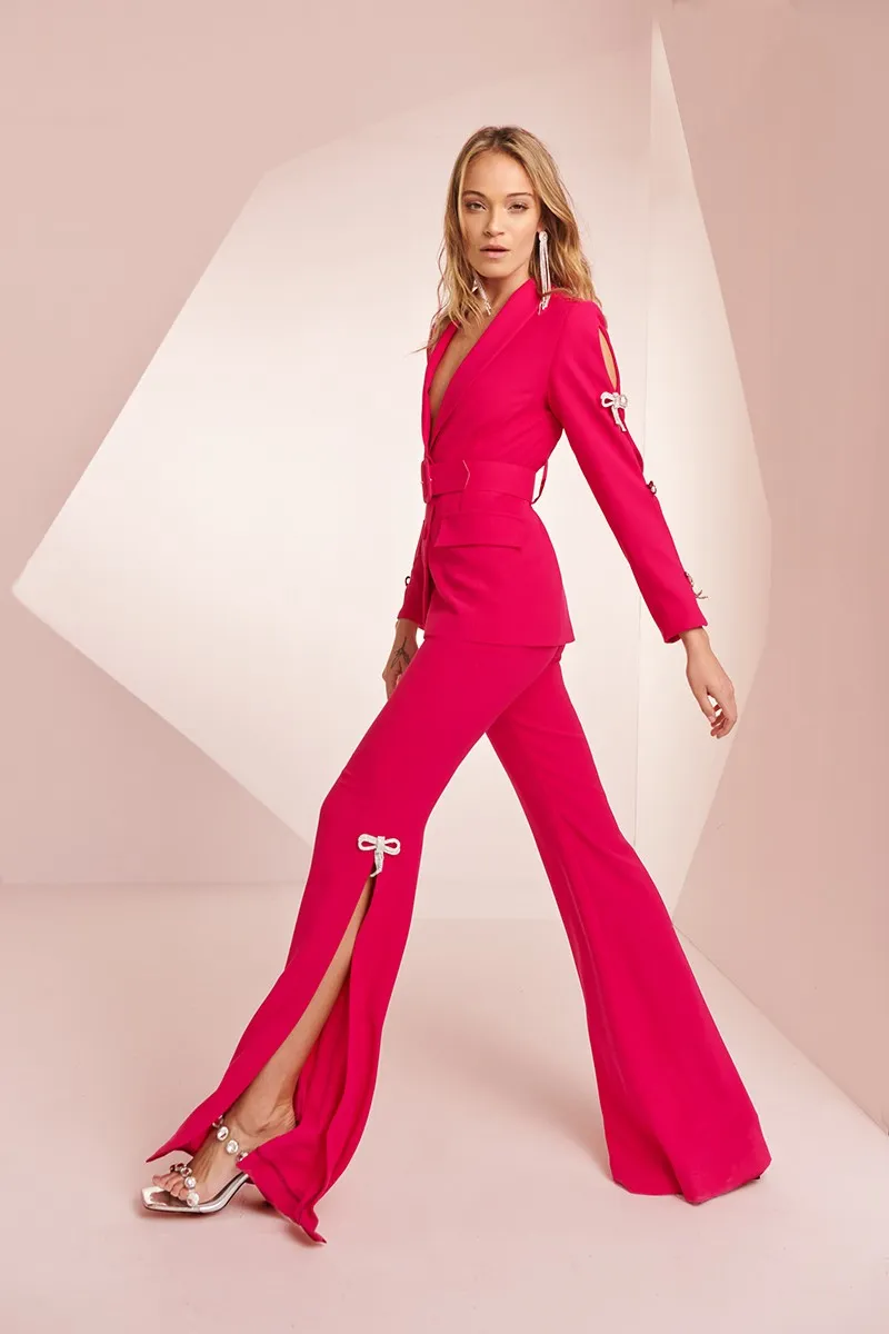 Chaqueta crepe rosa fucsia lazo joya Helen