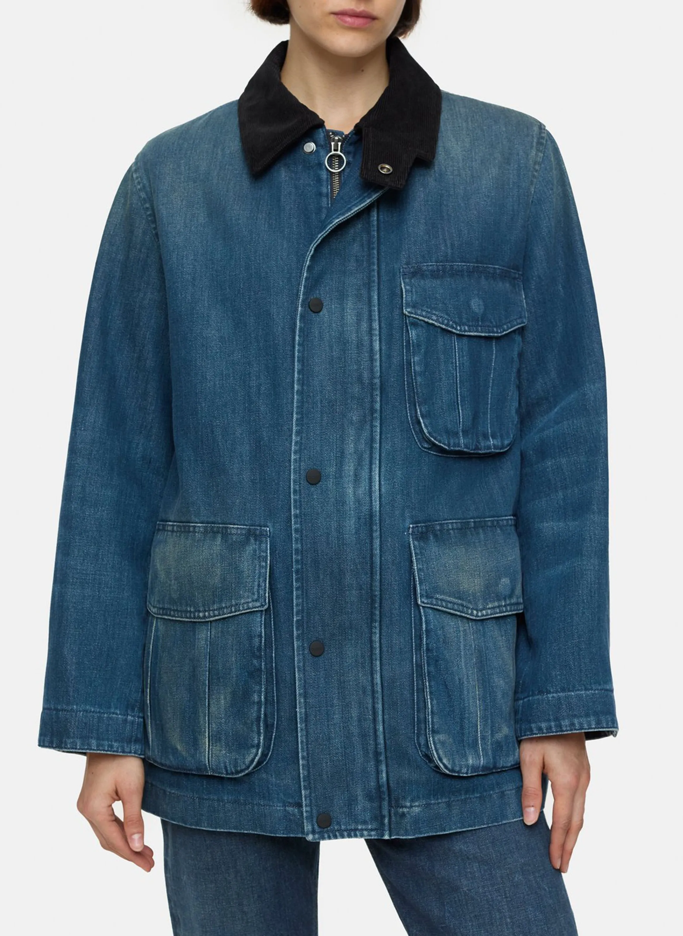Chaqueta de mezclilla holgada de algodón en azul