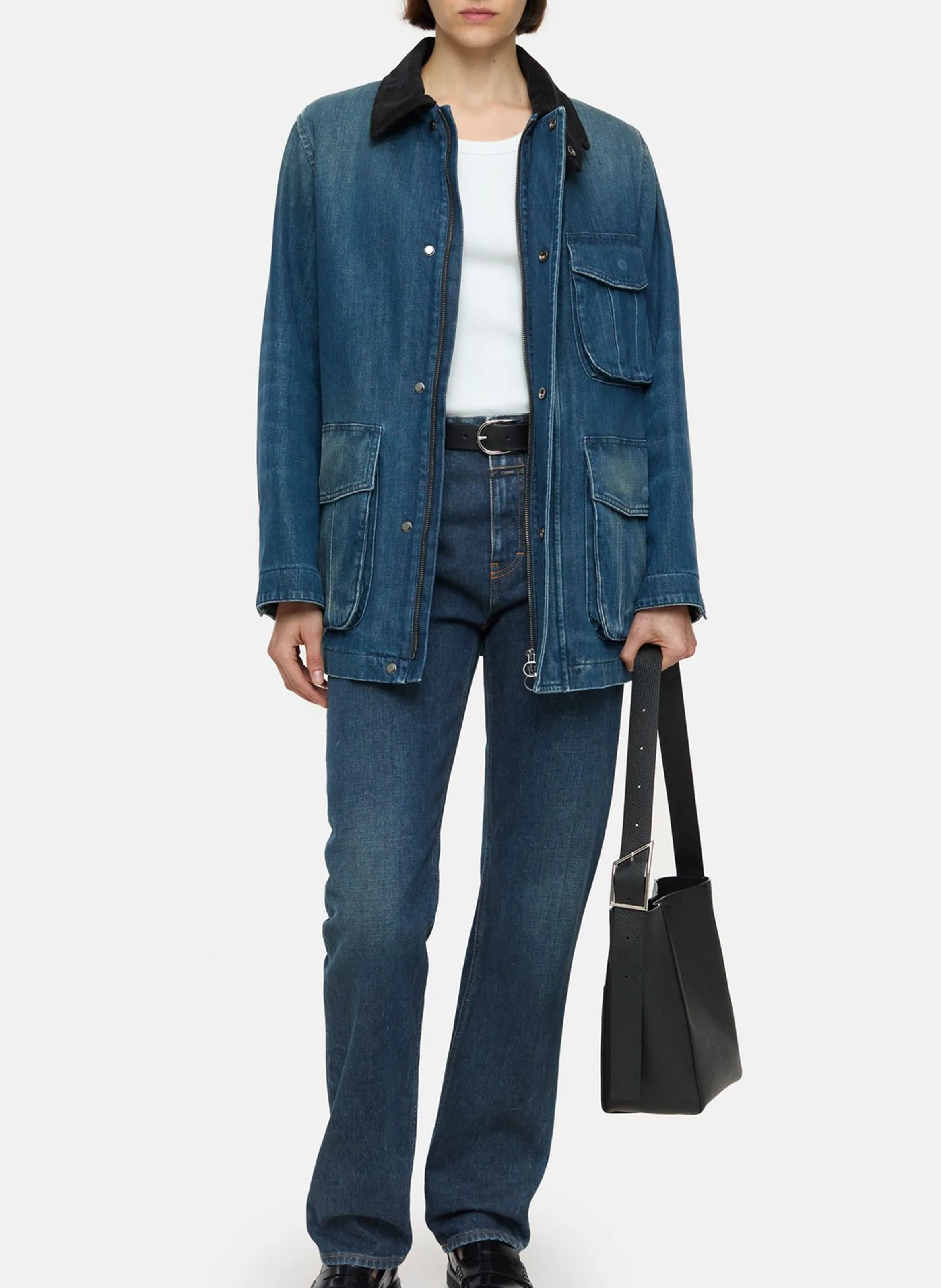 Chaqueta de mezclilla holgada de algodón en azul