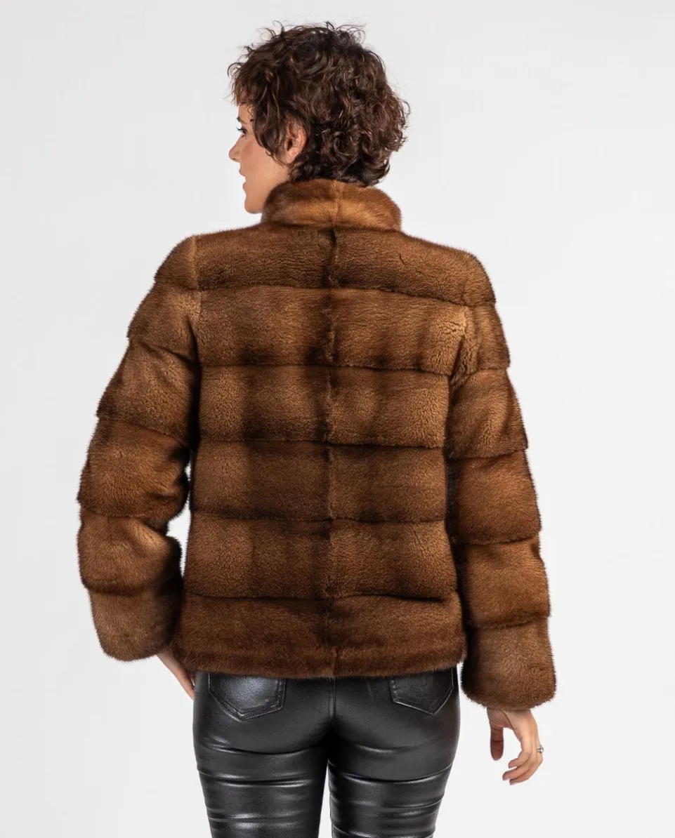 Chaqueta de pelo de mujer de visón con cuello levantado