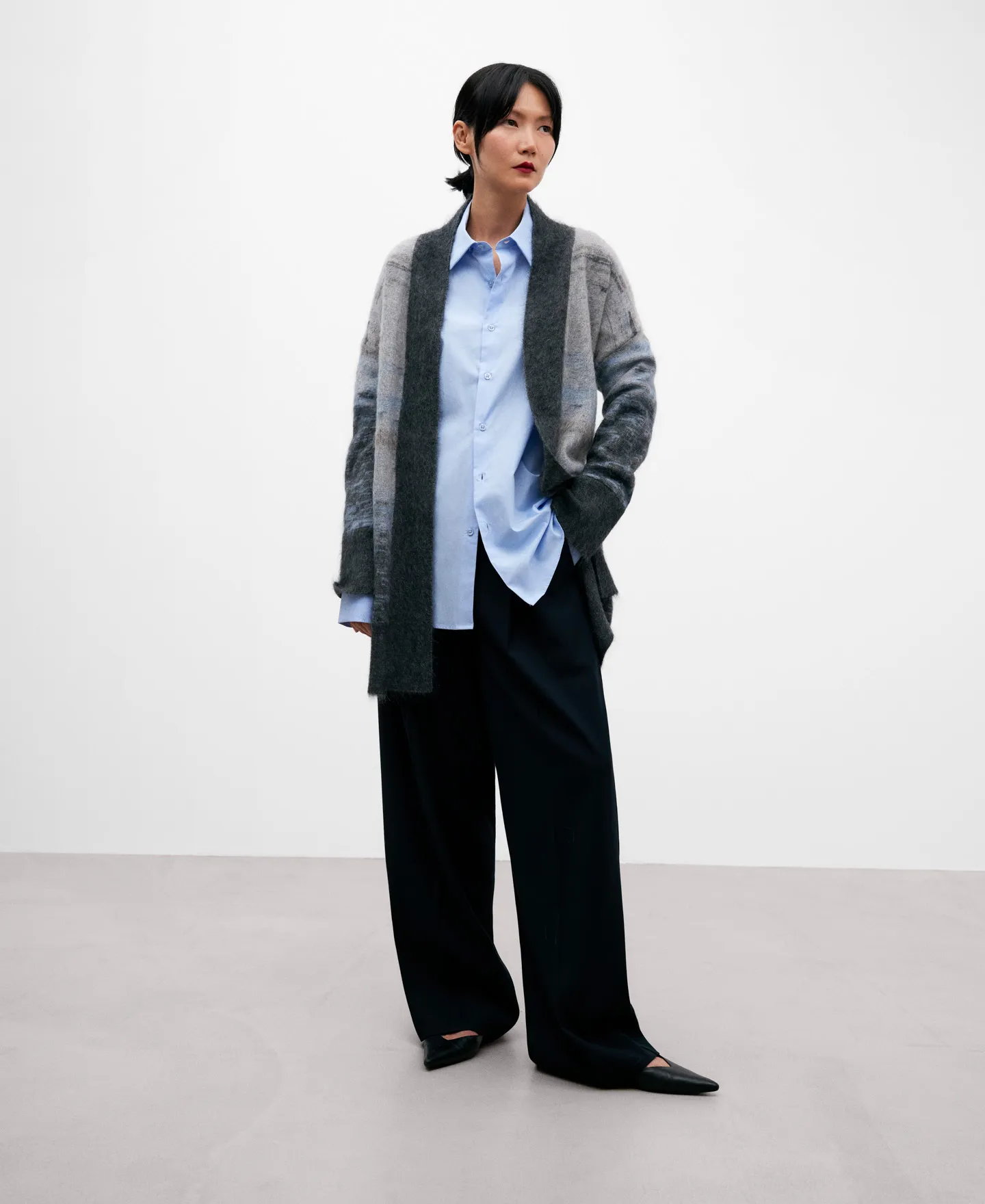 Chaqueta jacquard mujer gris melange