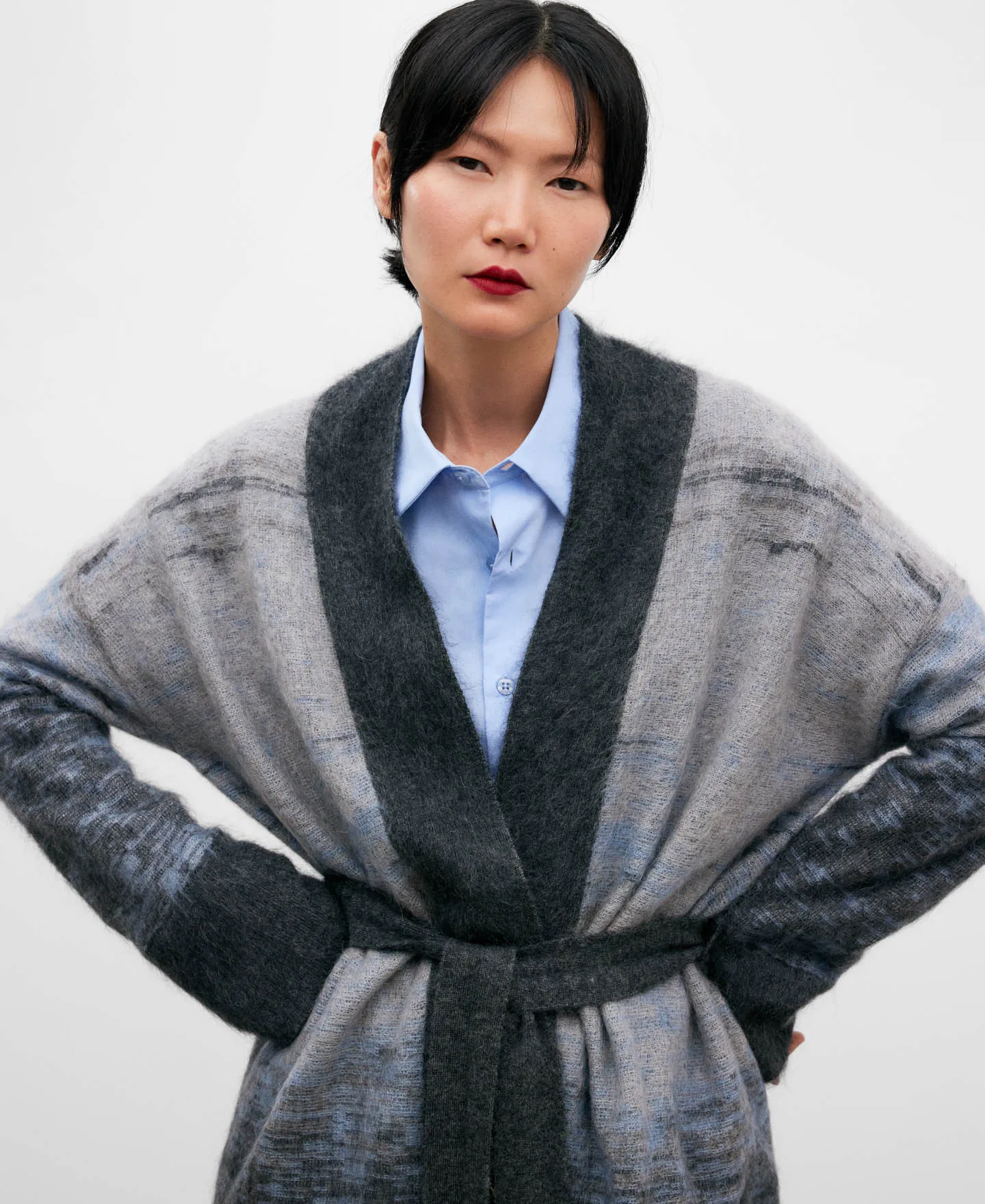 Chaqueta jacquard mujer gris melange