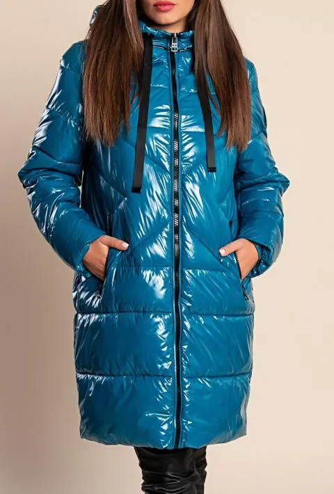 Chaqueta larga con capucha, petróleo