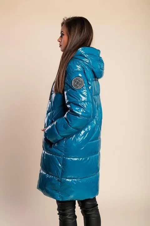 Chaqueta larga con capucha, petróleo