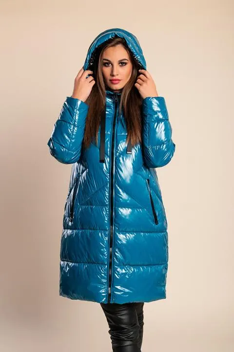 Chaqueta larga con capucha, petróleo