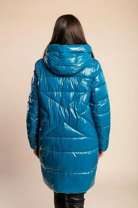 Chaqueta larga con capucha, petróleo
