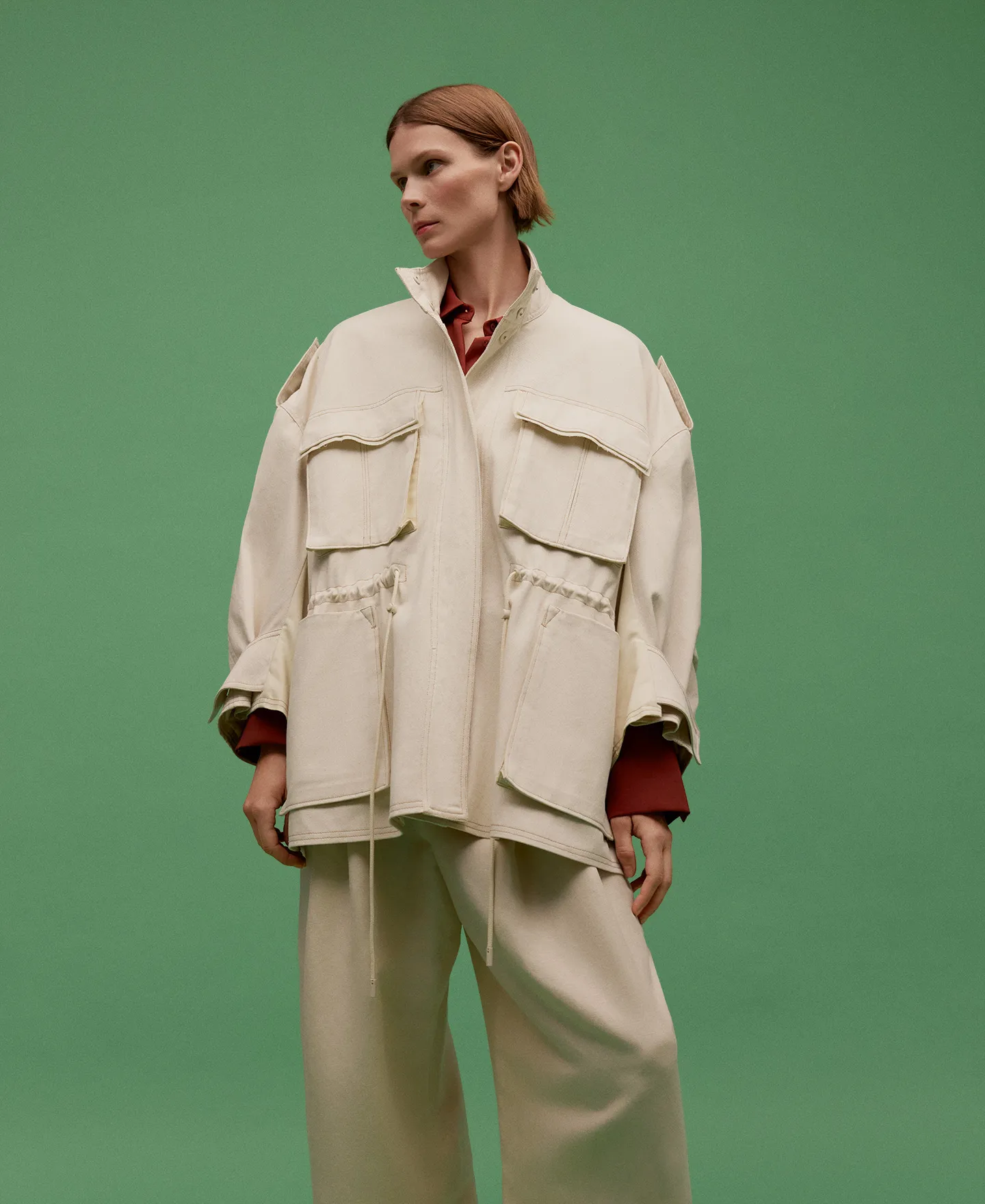 Chaqueta oversize cuello alto mujer