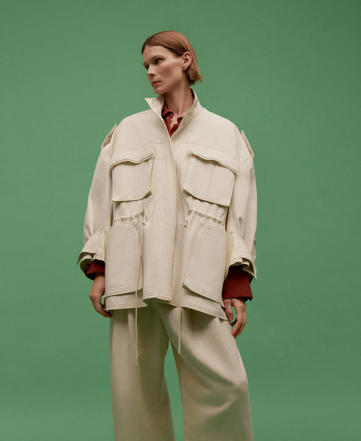 Chaqueta oversize cuello alto mujer
