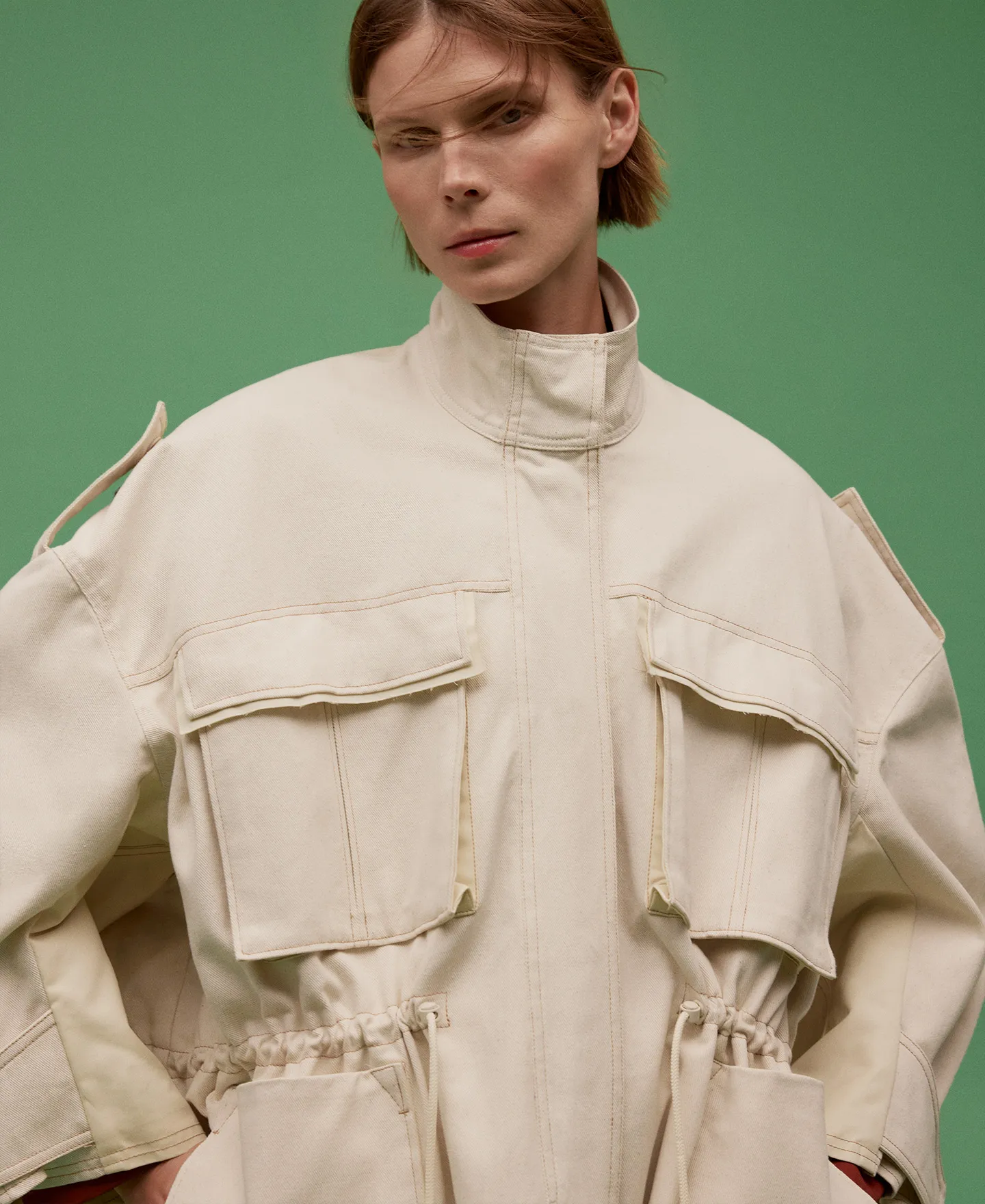 Chaqueta oversize cuello alto mujer