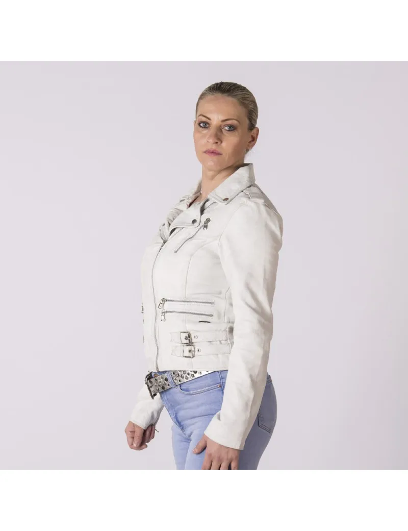 Chaqueta para mujer de piel color blanco de newrock