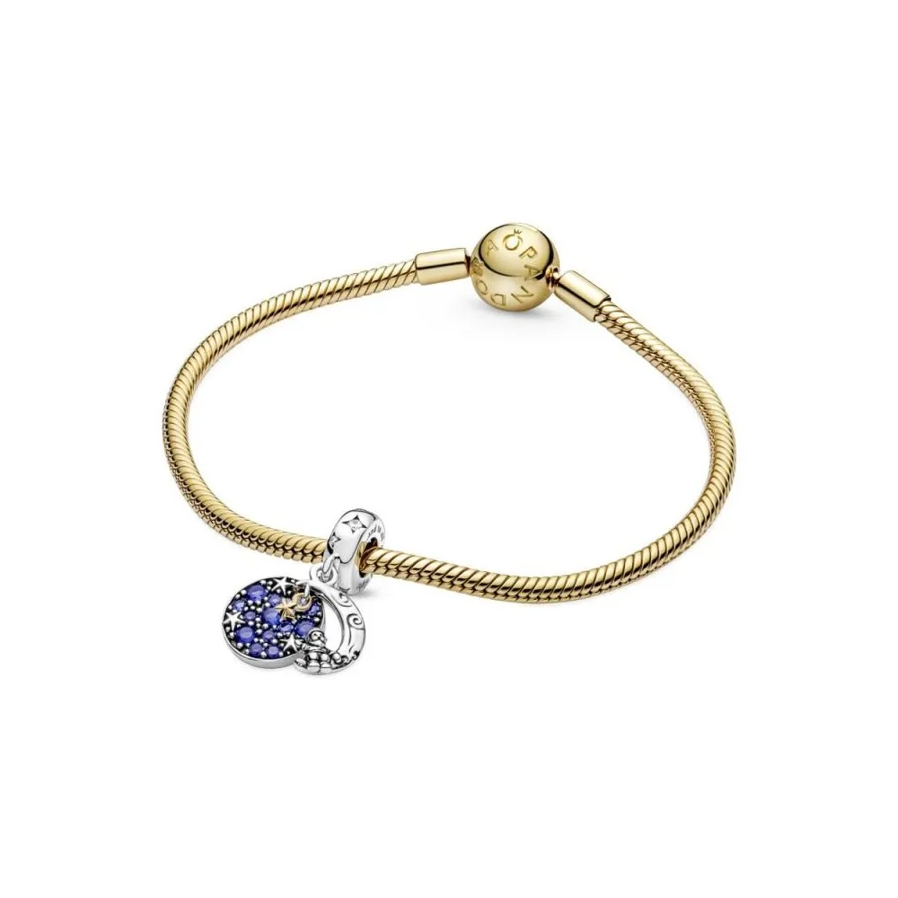 Charm colgante doble de plata de ley con recubrimiento de oro de 14k Santa Claus en la Luna