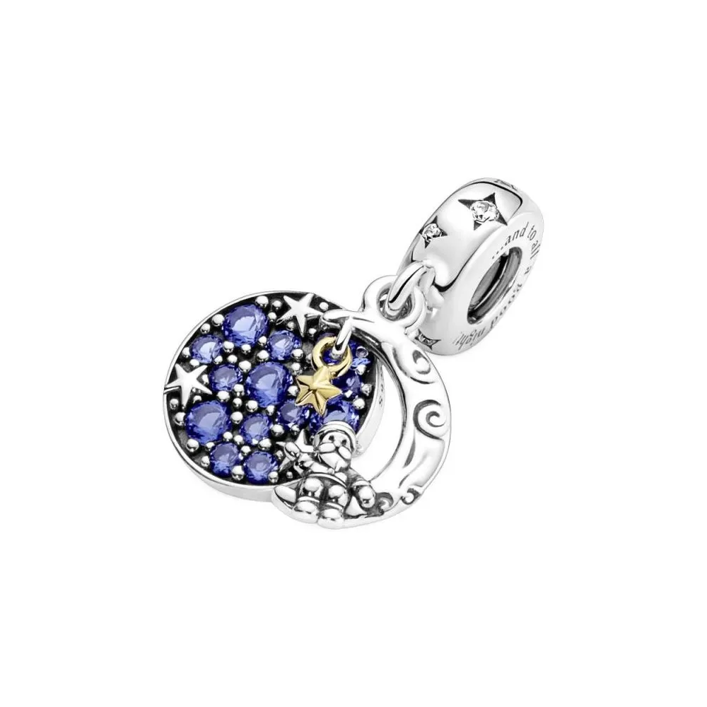 Charm colgante doble de plata de ley con recubrimiento de oro de 14k Santa Claus en la Luna
