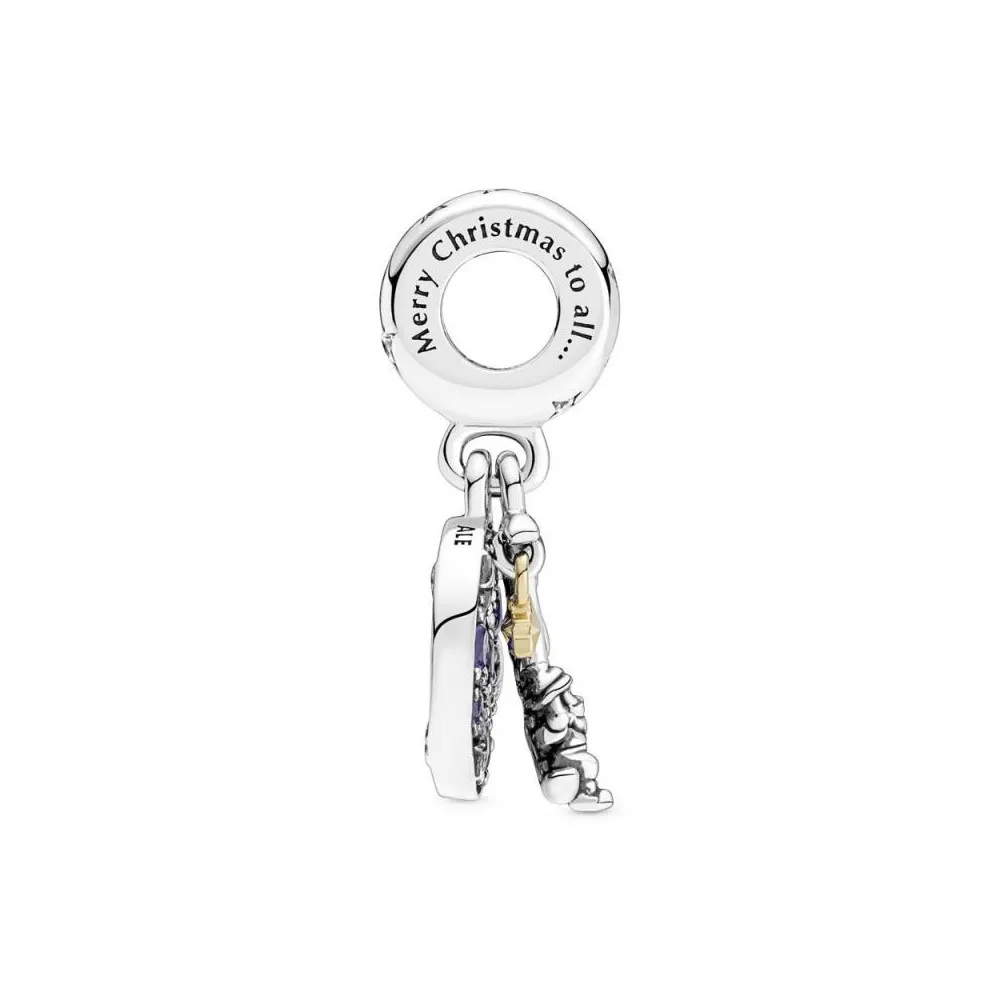Charm colgante doble de plata de ley con recubrimiento de oro de 14k Santa Claus en la Luna