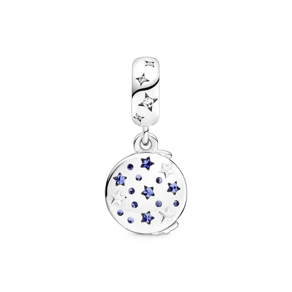 Charm colgante doble de plata de ley con recubrimiento de oro de 14k Santa Claus en la Luna