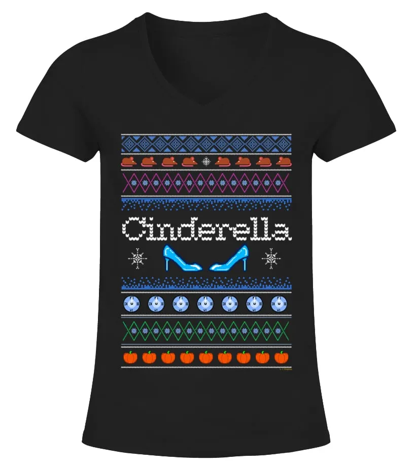Cinderella Ugly Christmas Sweater Camiseta cuello pico Mujer