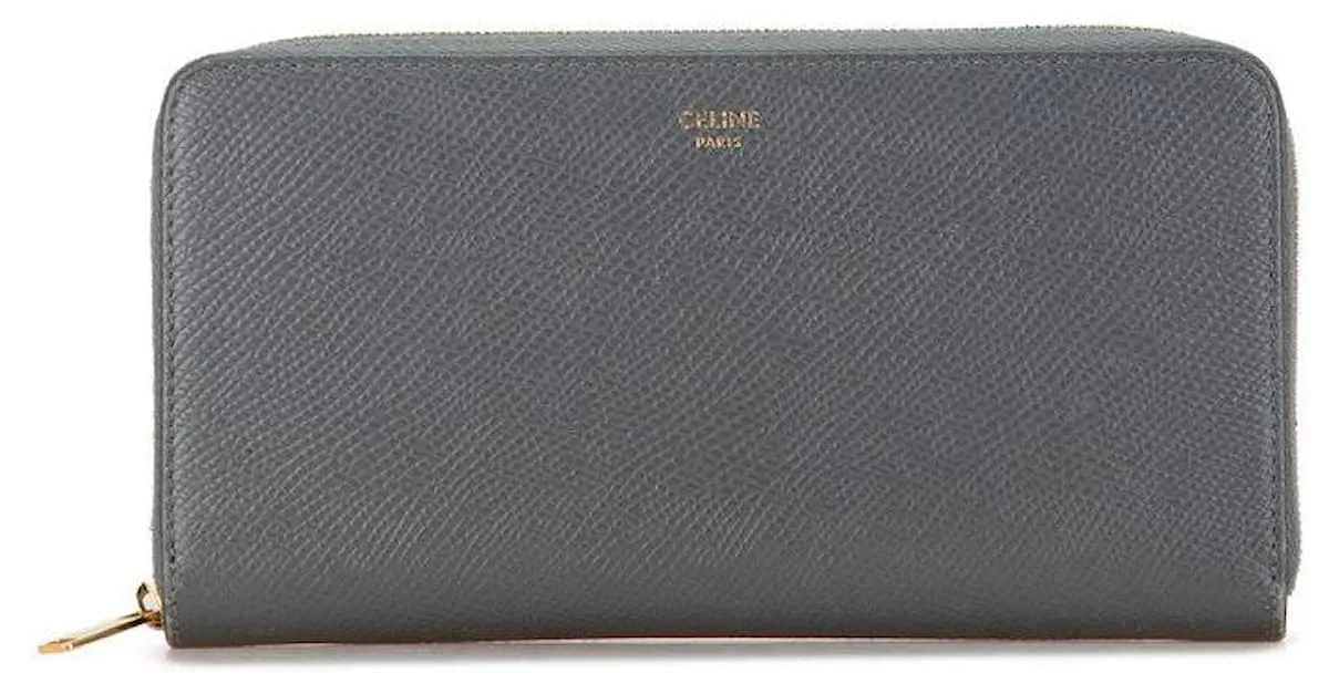 Céline Cartera larga de cuero con logo de Celine Gris 
