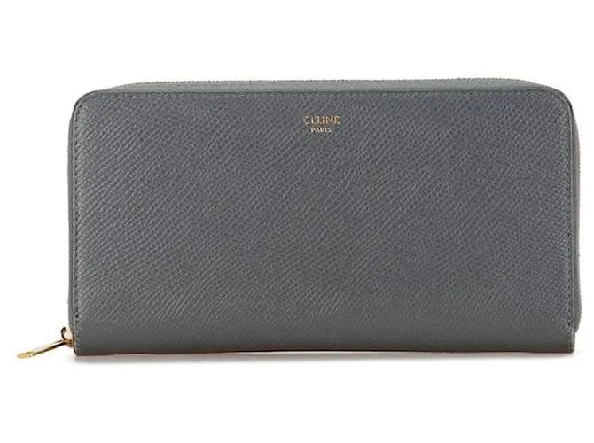 Céline Cartera larga de cuero con logo de Celine Gris 