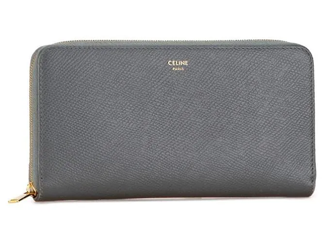 Céline Cartera larga de cuero con logo de Celine Gris 