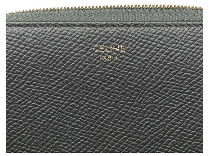 Céline Cartera larga de cuero con logo de Celine Gris 