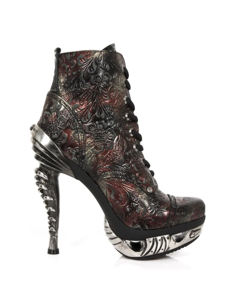 DEEP RED PATTERNED LACEUP MAGNETO ANKLE BOOTS