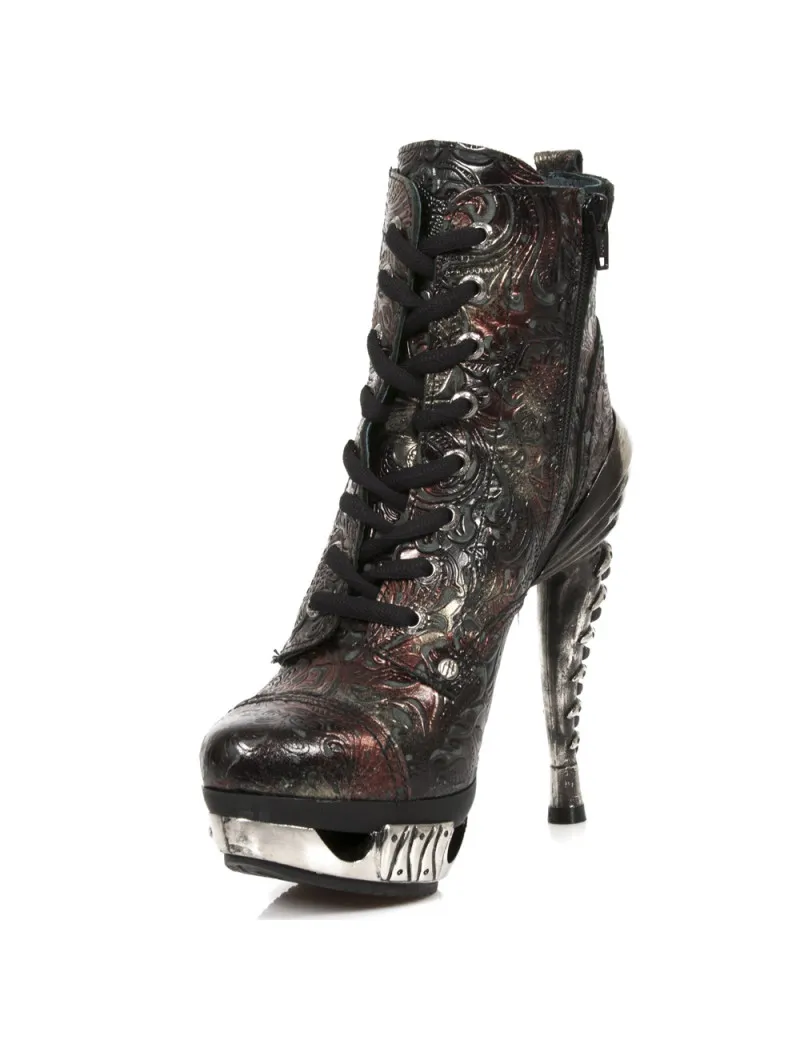 DEEP RED PATTERNED LACEUP MAGNETO ANKLE BOOTS