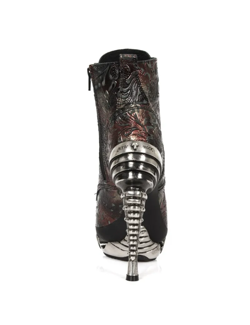 DEEP RED PATTERNED LACEUP MAGNETO ANKLE BOOTS