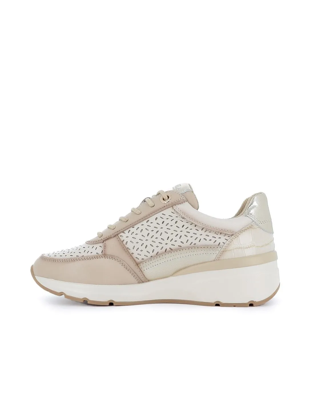 Deportiva cremallera y cordones piel calada beige contraste mujer CARMELA