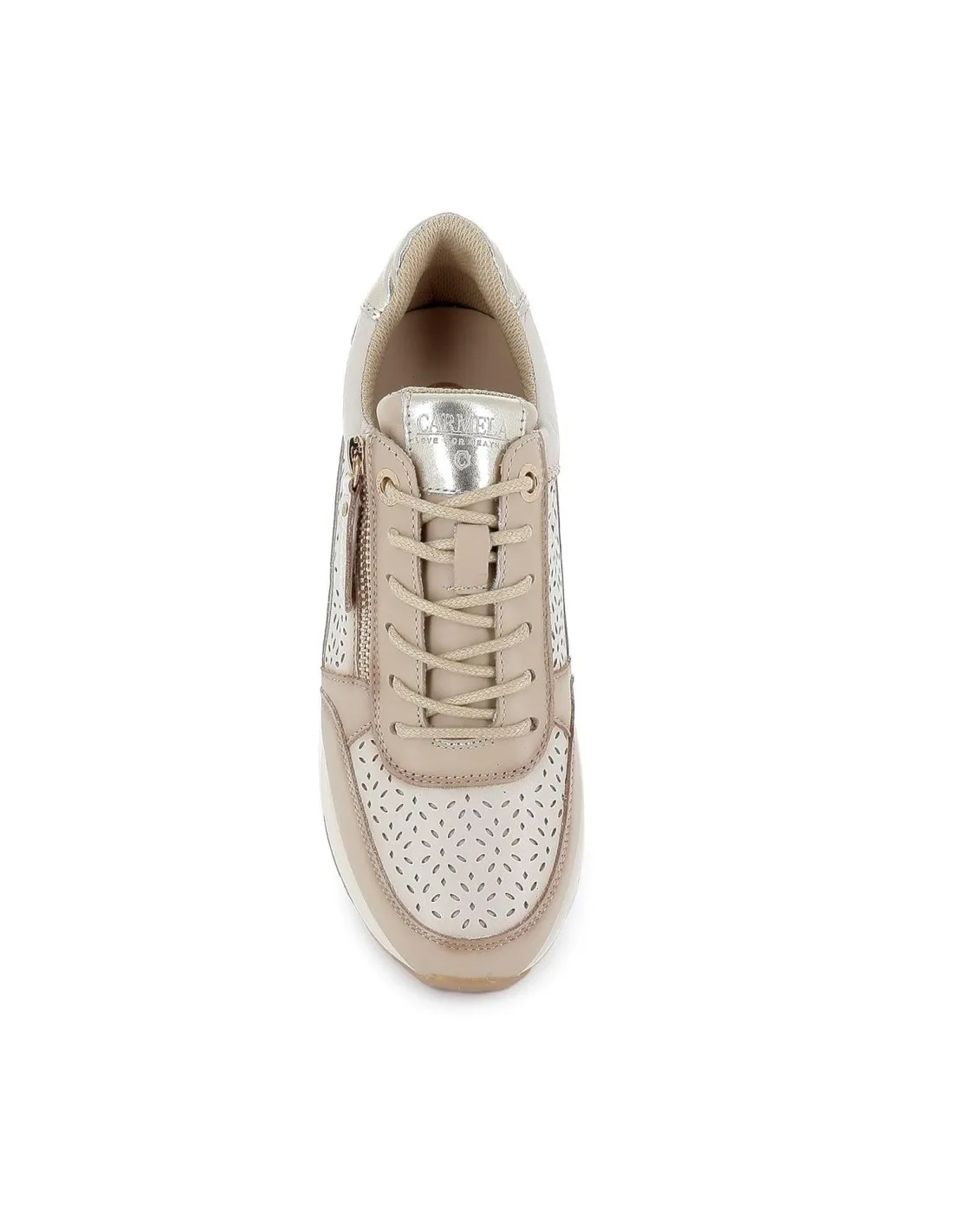 Deportiva cremallera y cordones piel calada beige contraste mujer CARMELA