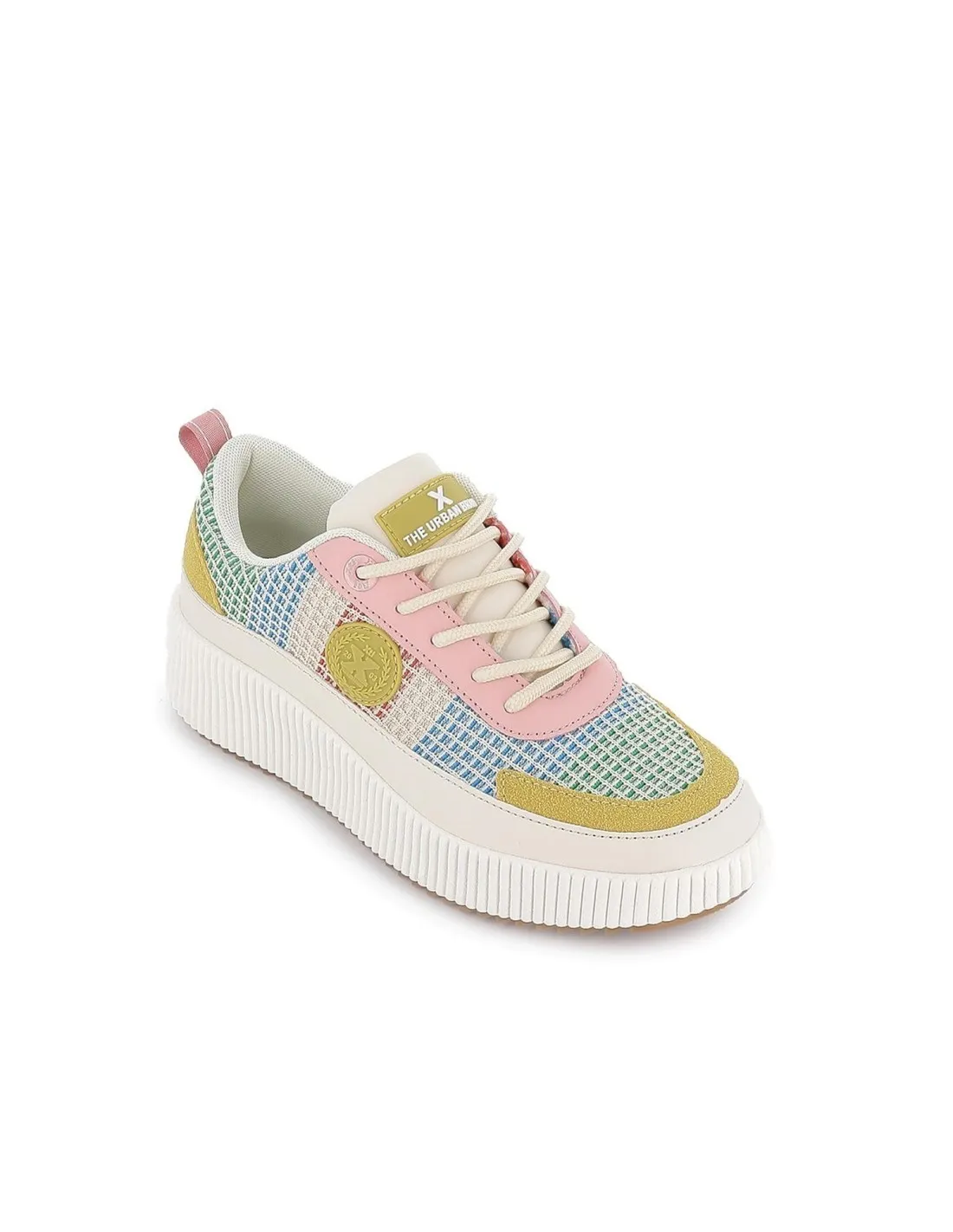 Deportiva cuña textil cordones mujer naranja Xti