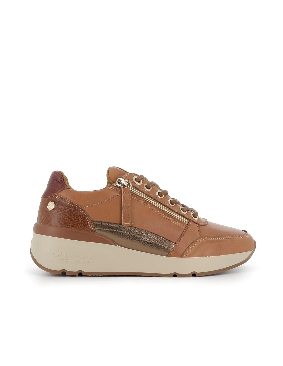 Deportivo cremallera cordones piel camel mujer CARMELA