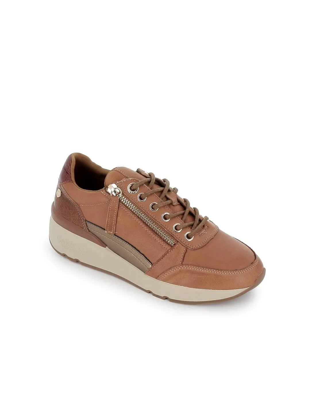Deportivo cremallera cordones piel camel mujer CARMELA
