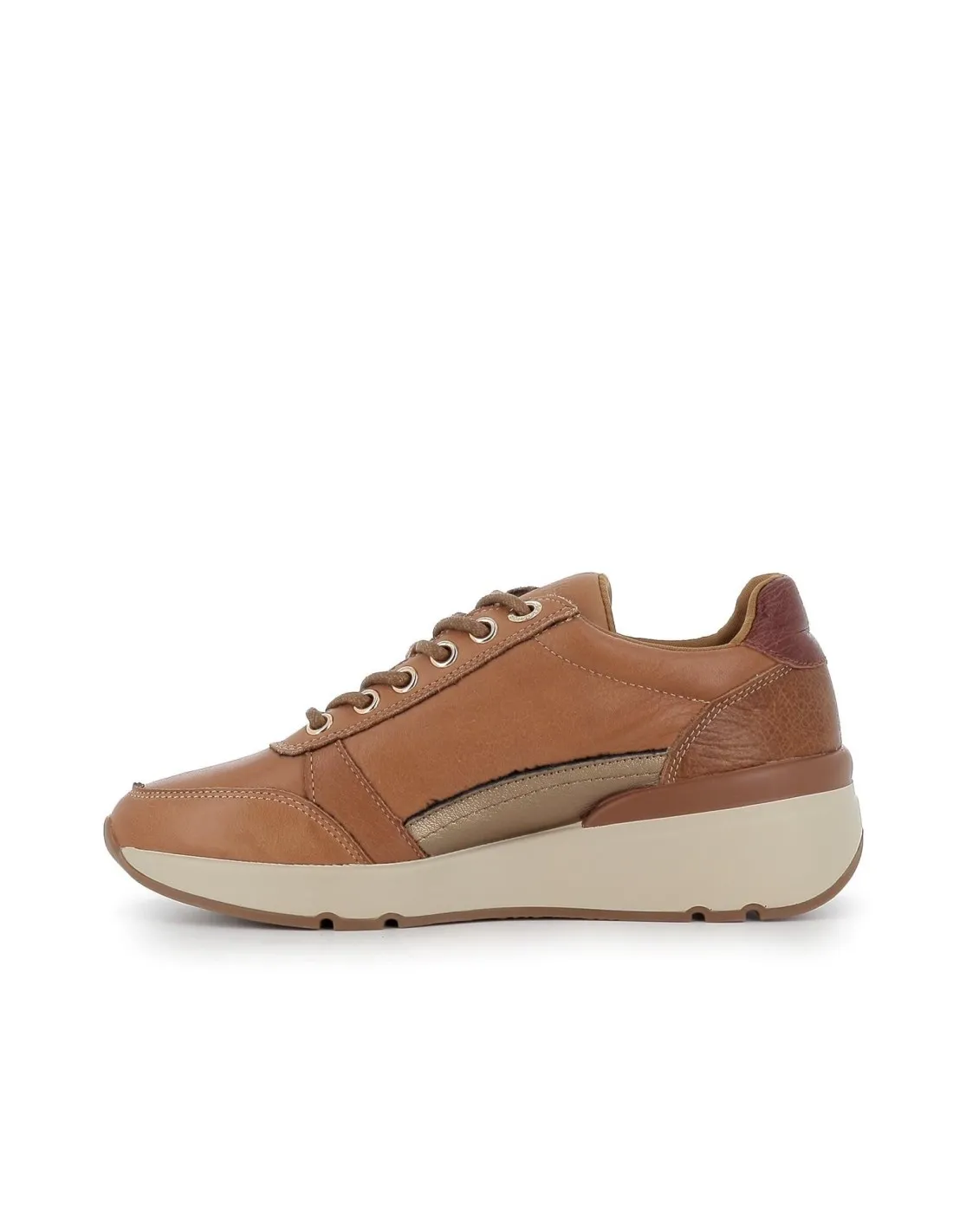 Deportivo cremallera cordones piel camel mujer CARMELA