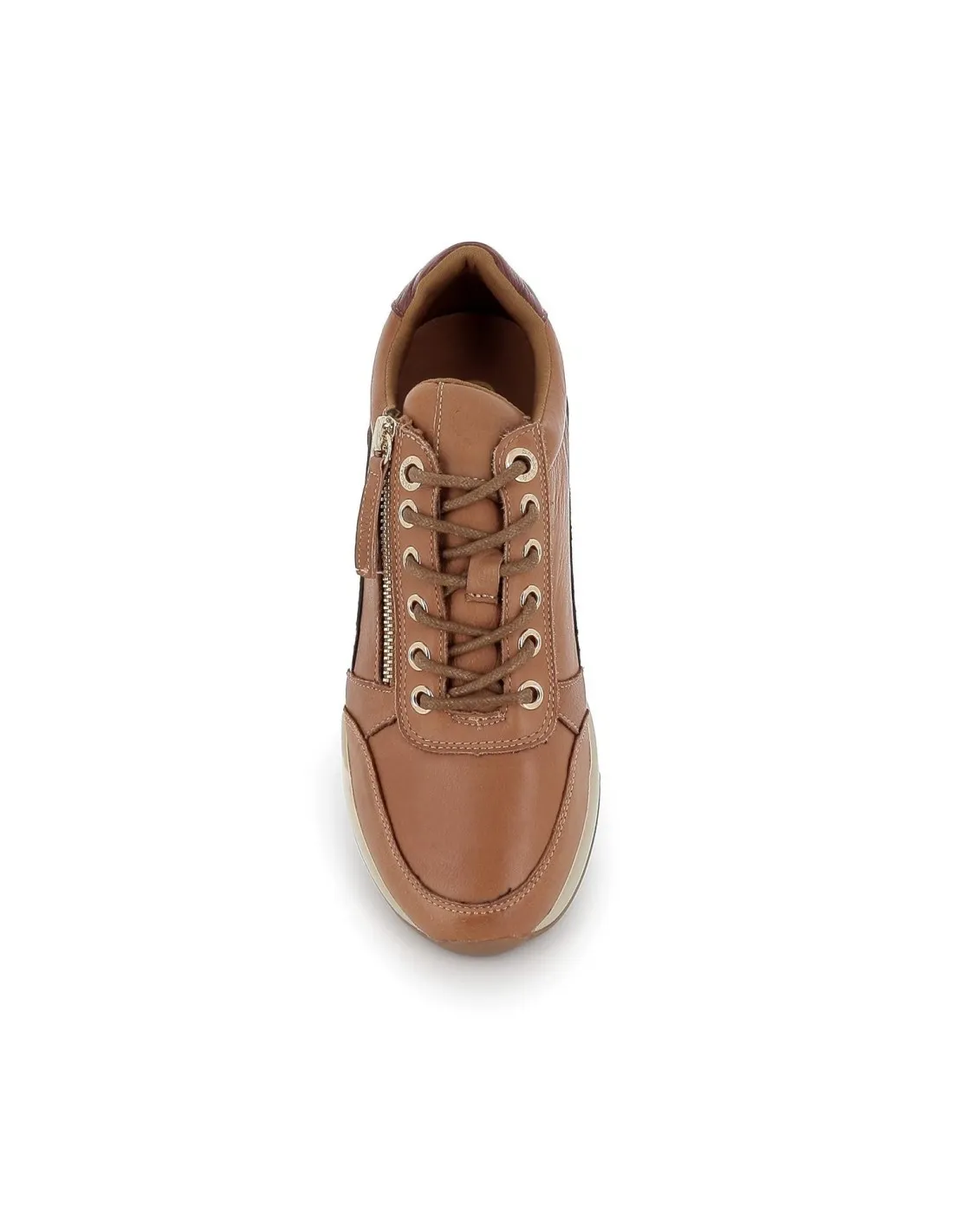 Deportivo cremallera cordones piel camel mujer CARMELA