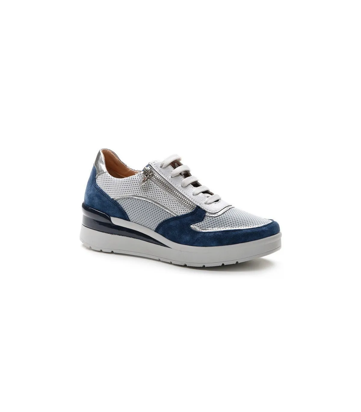 Deportivo en piel azul para mujer