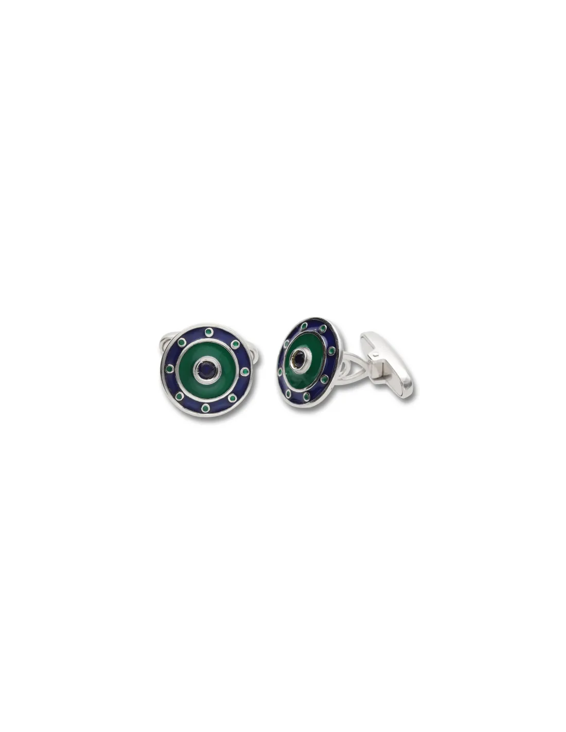 Gemelos Plata, Zafiro, Esmalte Verde Y Azul