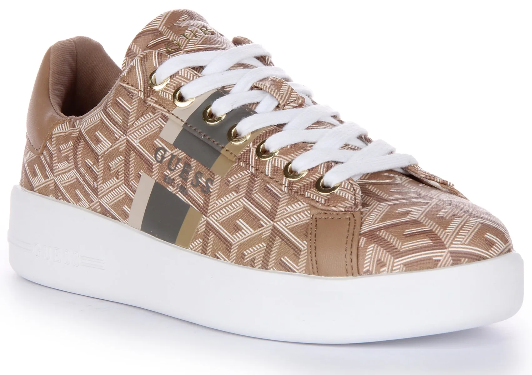 Guess Reyhana Zapatillas con cordones en piel sintética con logo G Cube para mujer en topo