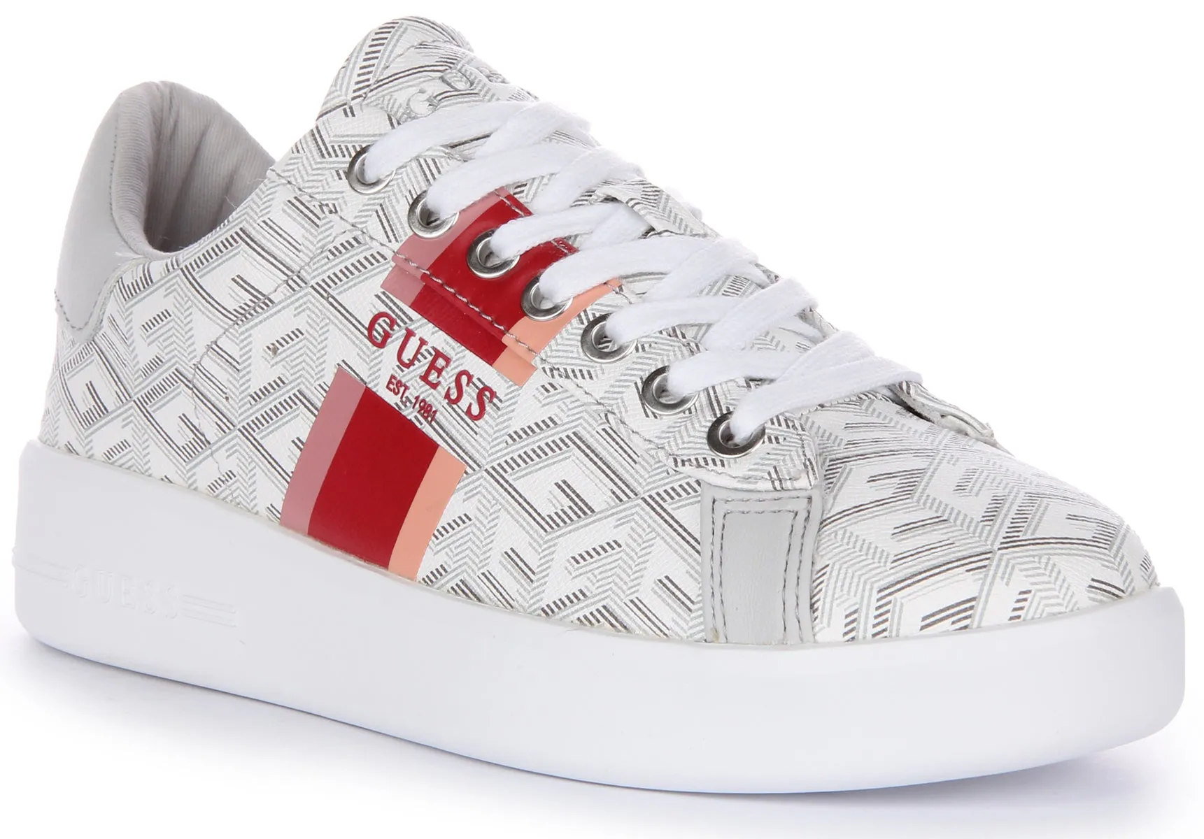 Guess Reyhana Zapatillas con cordones en piel sintética con logo G Cube para mujer en topo