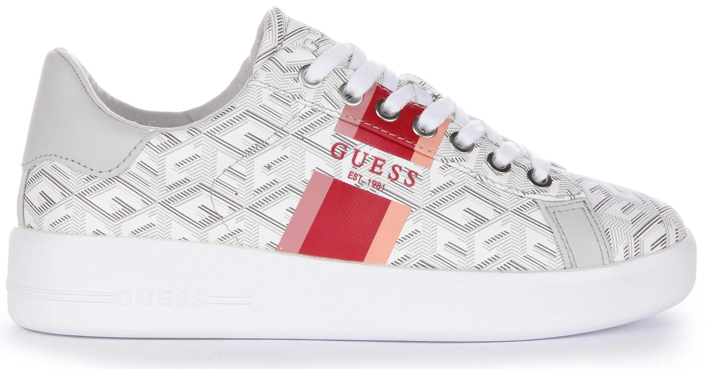 Guess Reyhana Zapatillas con cordones en piel sintética con logo G Cube para mujer en topo