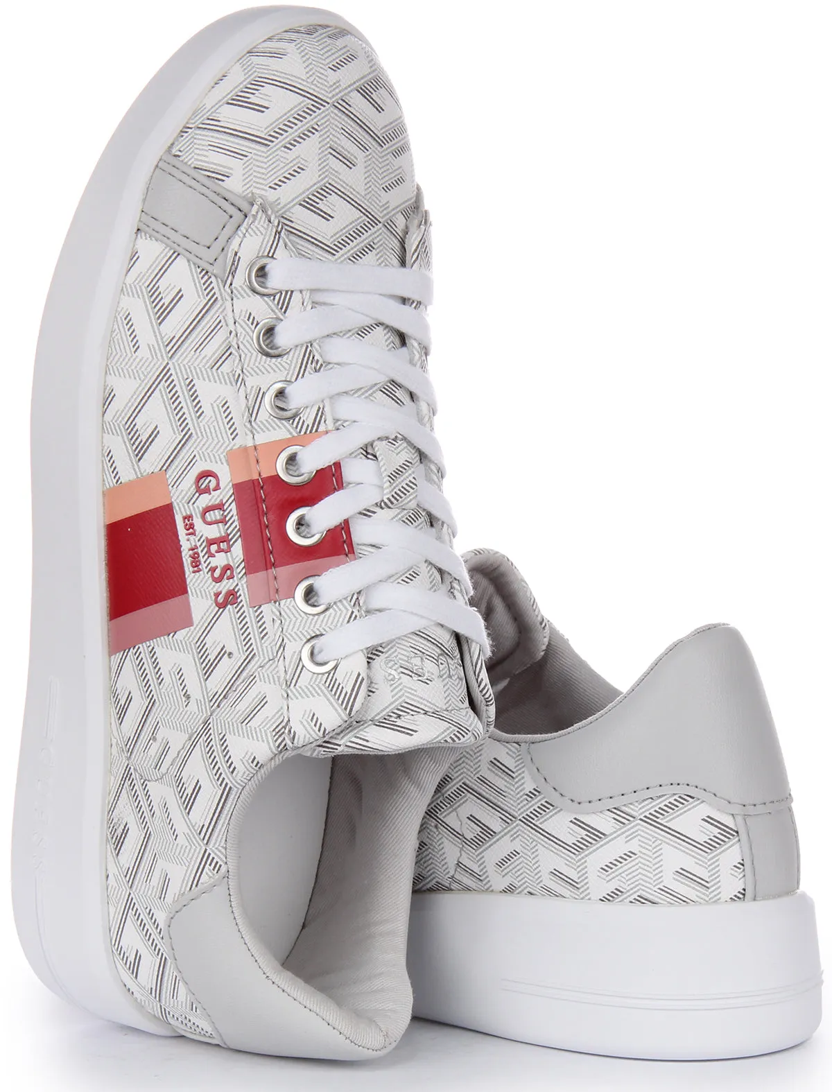 Guess Reyhana Zapatillas con cordones en piel sintética con logo G Cube para mujer en topo
