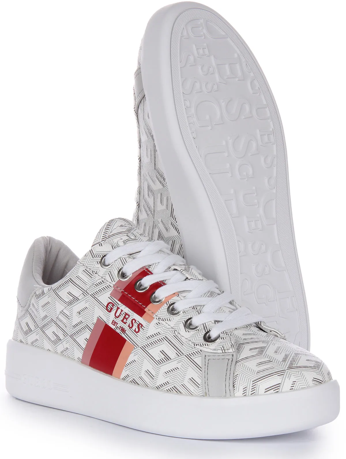 Guess Reyhana Zapatillas con cordones en piel sintética con logo G Cube para mujer en topo