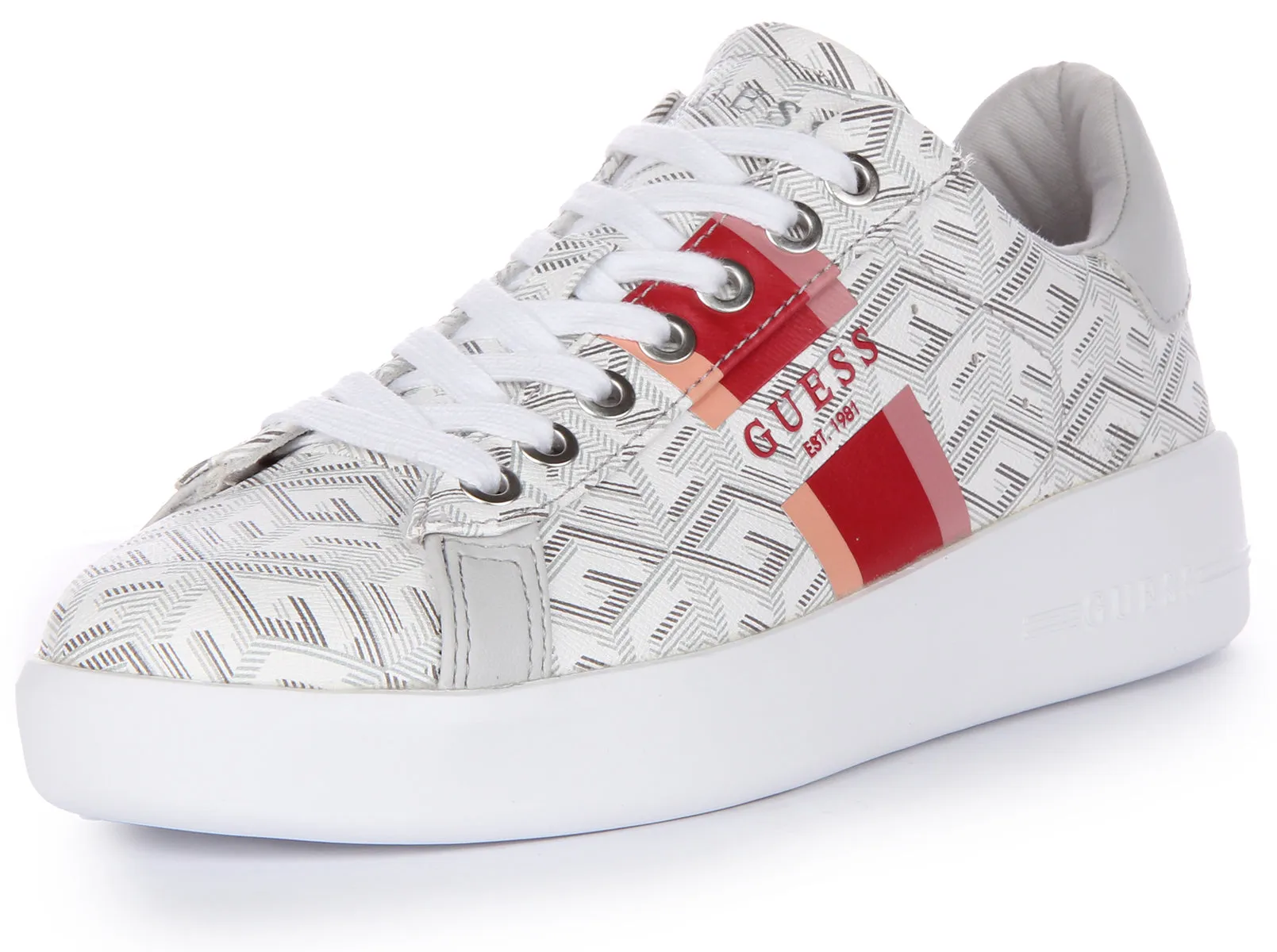 Guess Reyhana Zapatillas con cordones en piel sintética con logo G Cube para mujer en topo